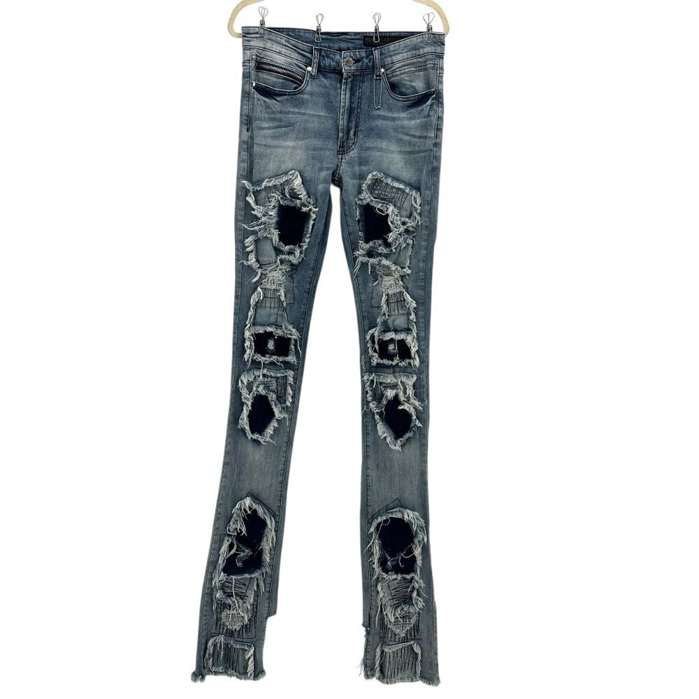 Rockstar Original Mens 32X45 Jeans RSM 225 Super Stacked Flared Jean Patchwork